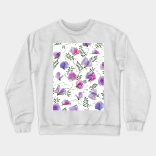 Sweet pea watercolor flowers and leaves seamless translucent composition. Transparent floral spring romantic bouquets Crewneck Sweatshirt